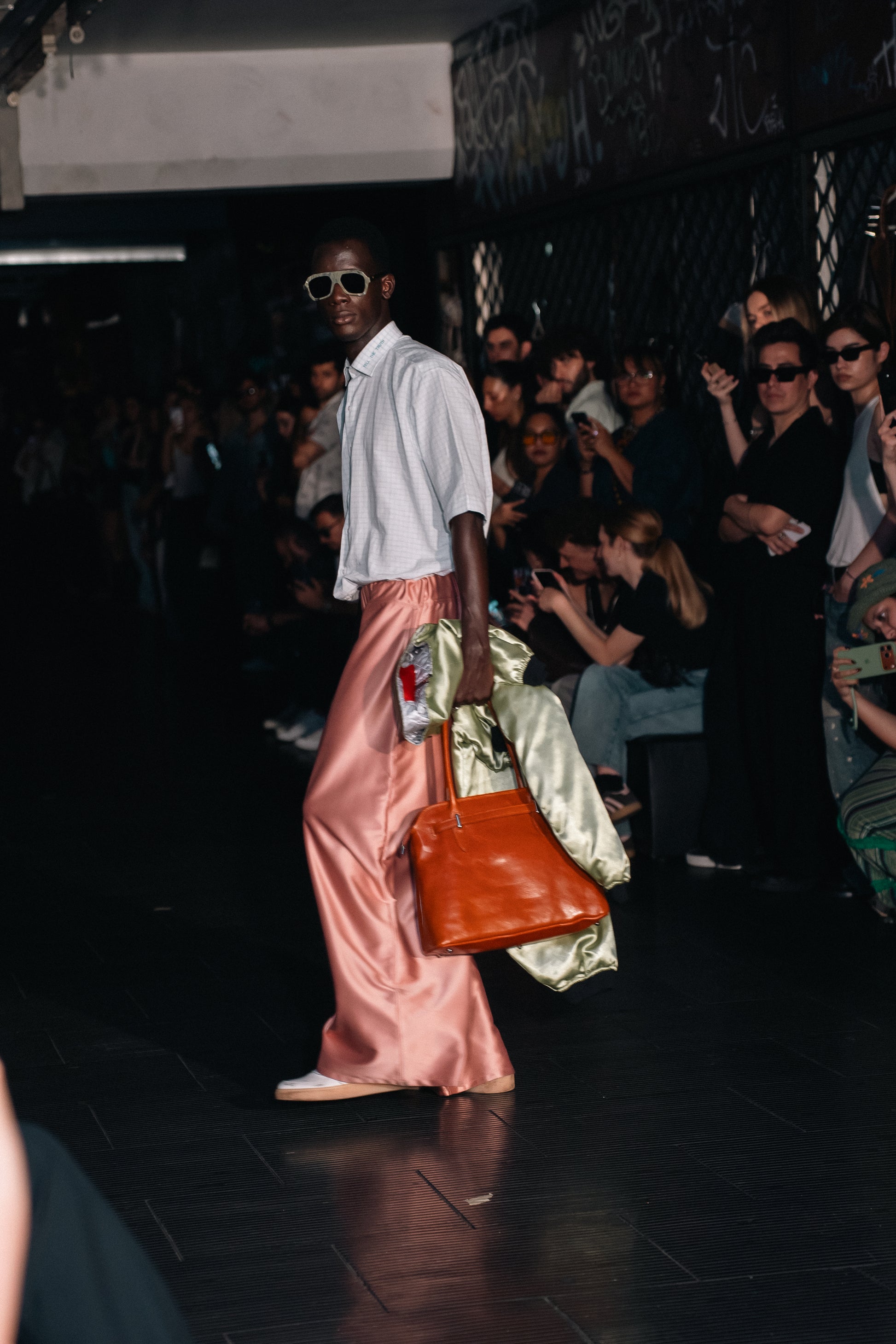 Clay Pink Silk Baggy Wide-Leg Pants