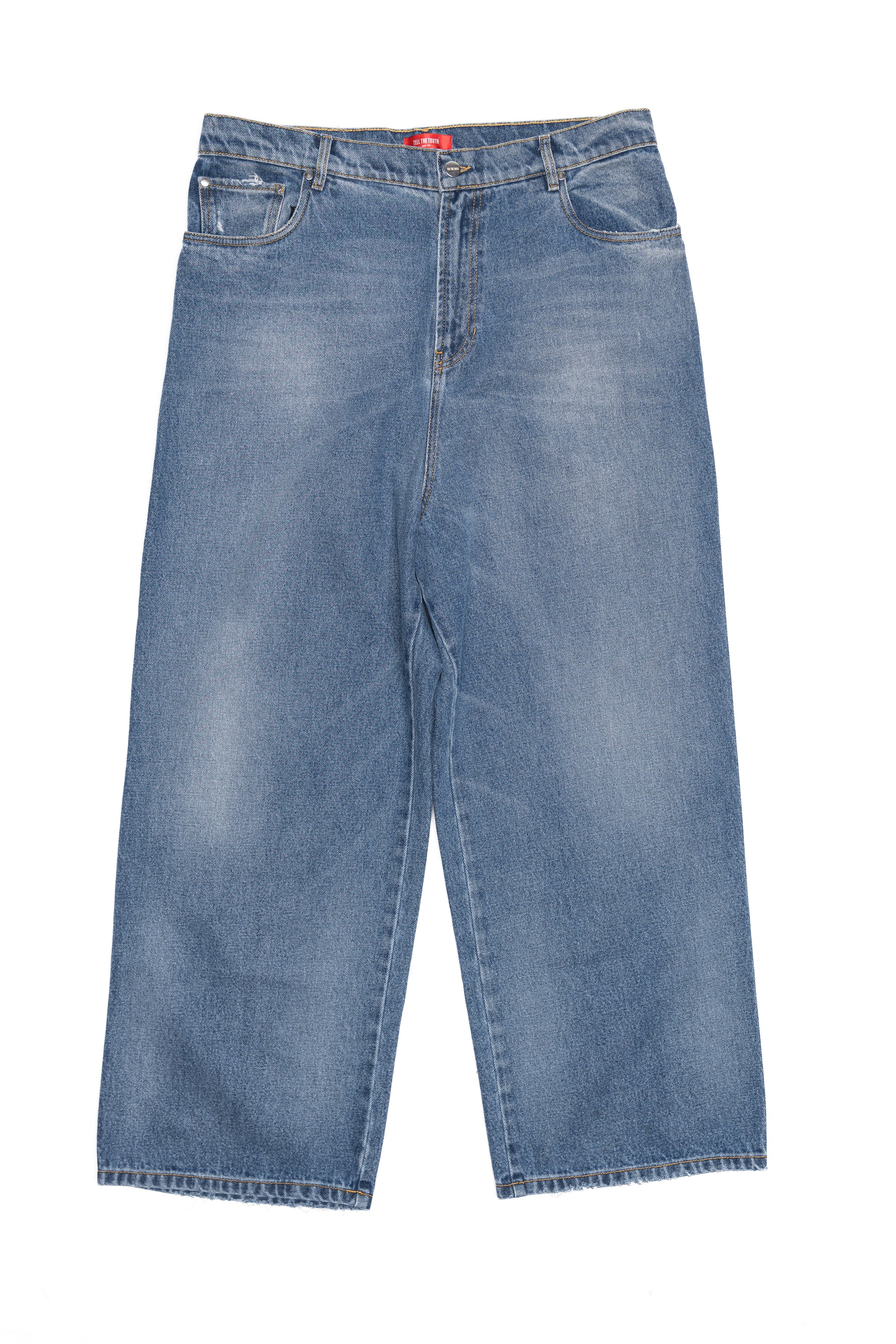 Washed Denim Wide Leg Trousers