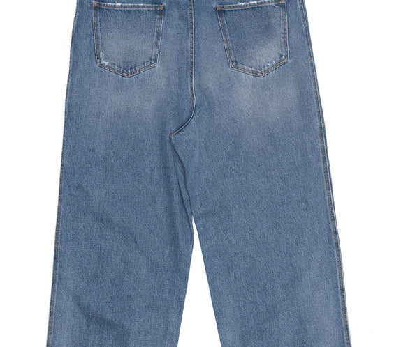 Washed Denim Wide Leg Trousers