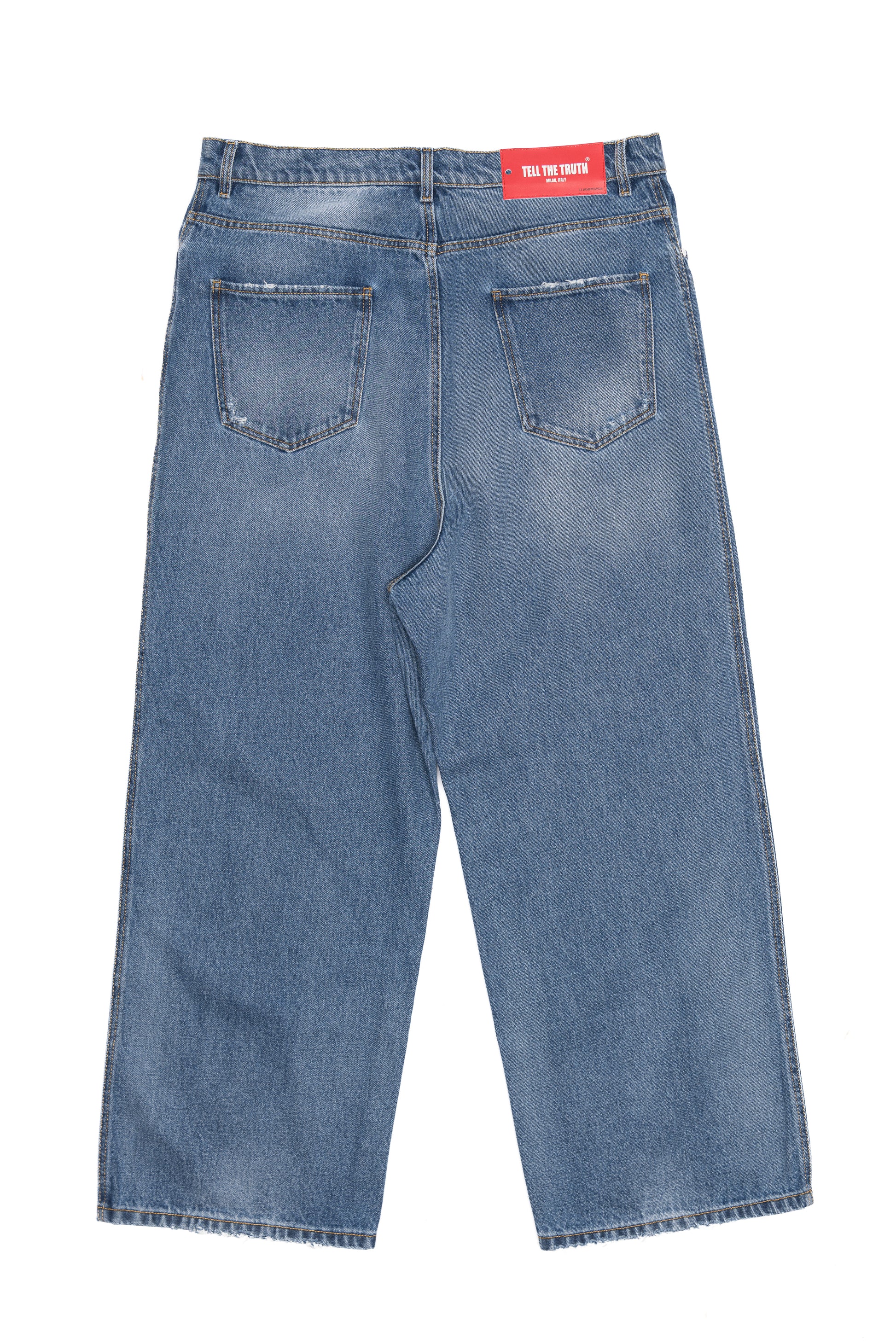 Washed Denim Wide Leg Trousers
