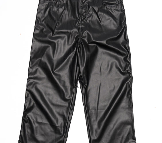 Black Waxed Denim Baggy Pants