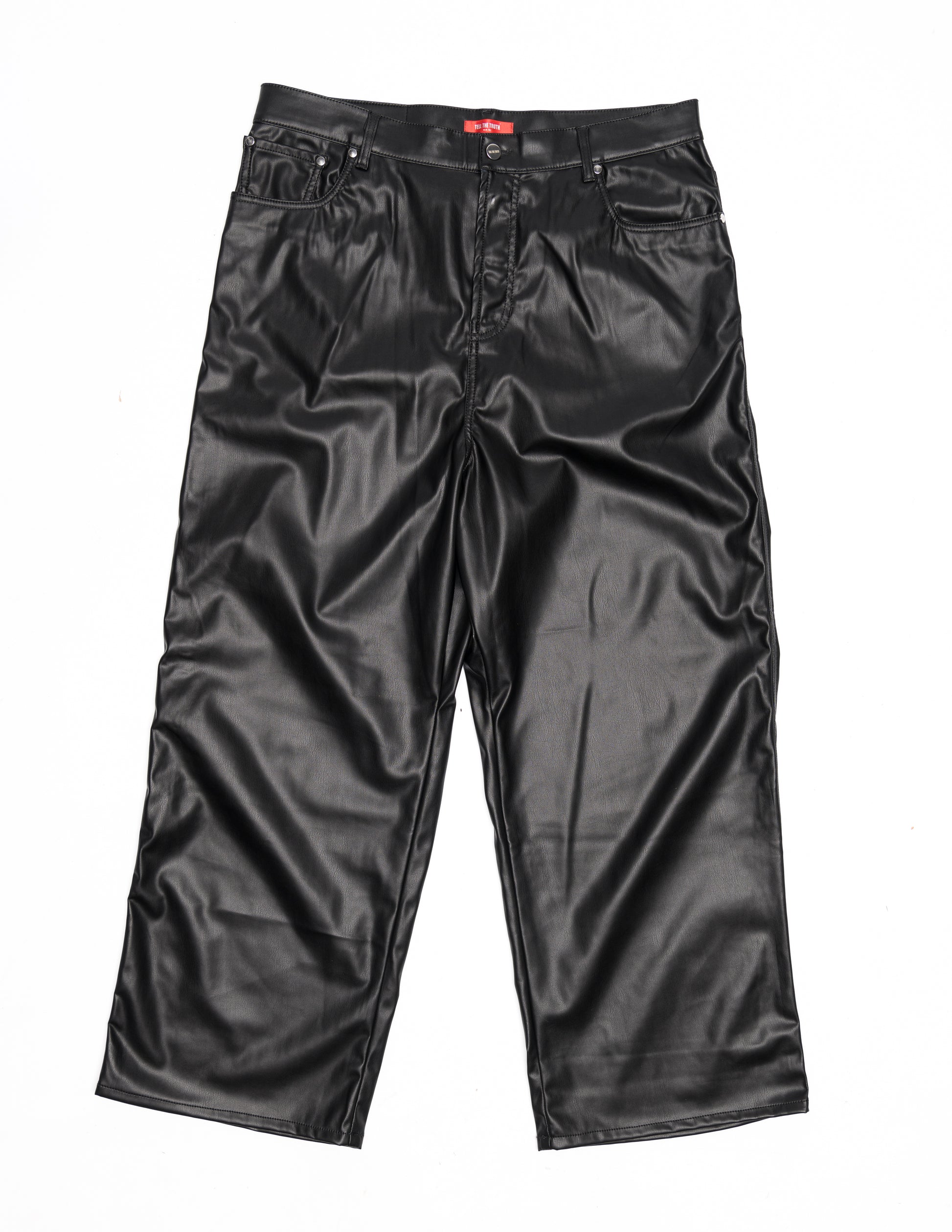 Black Waxed Denim Baggy Pants