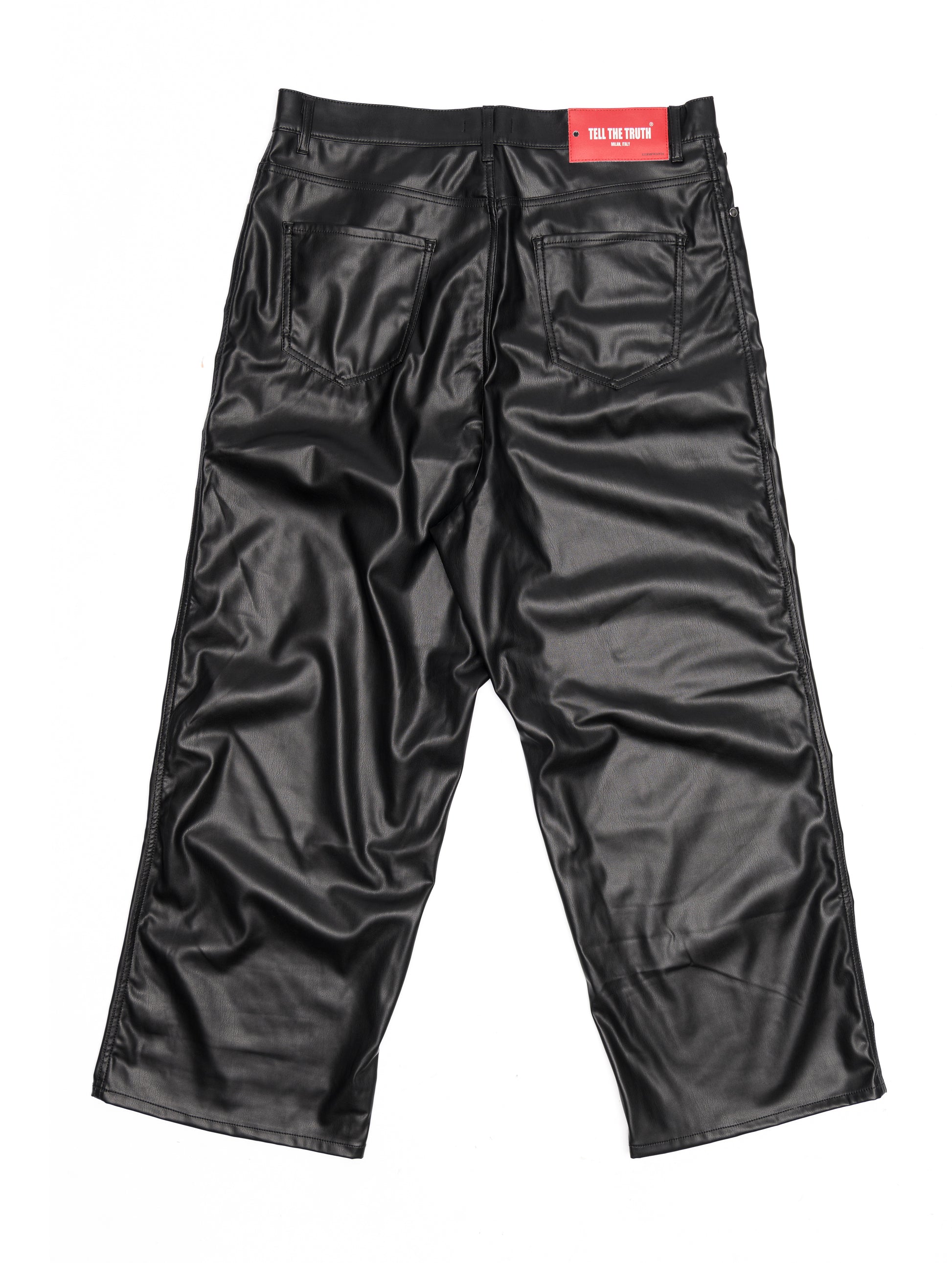 Black Waxed Denim Baggy Pants
