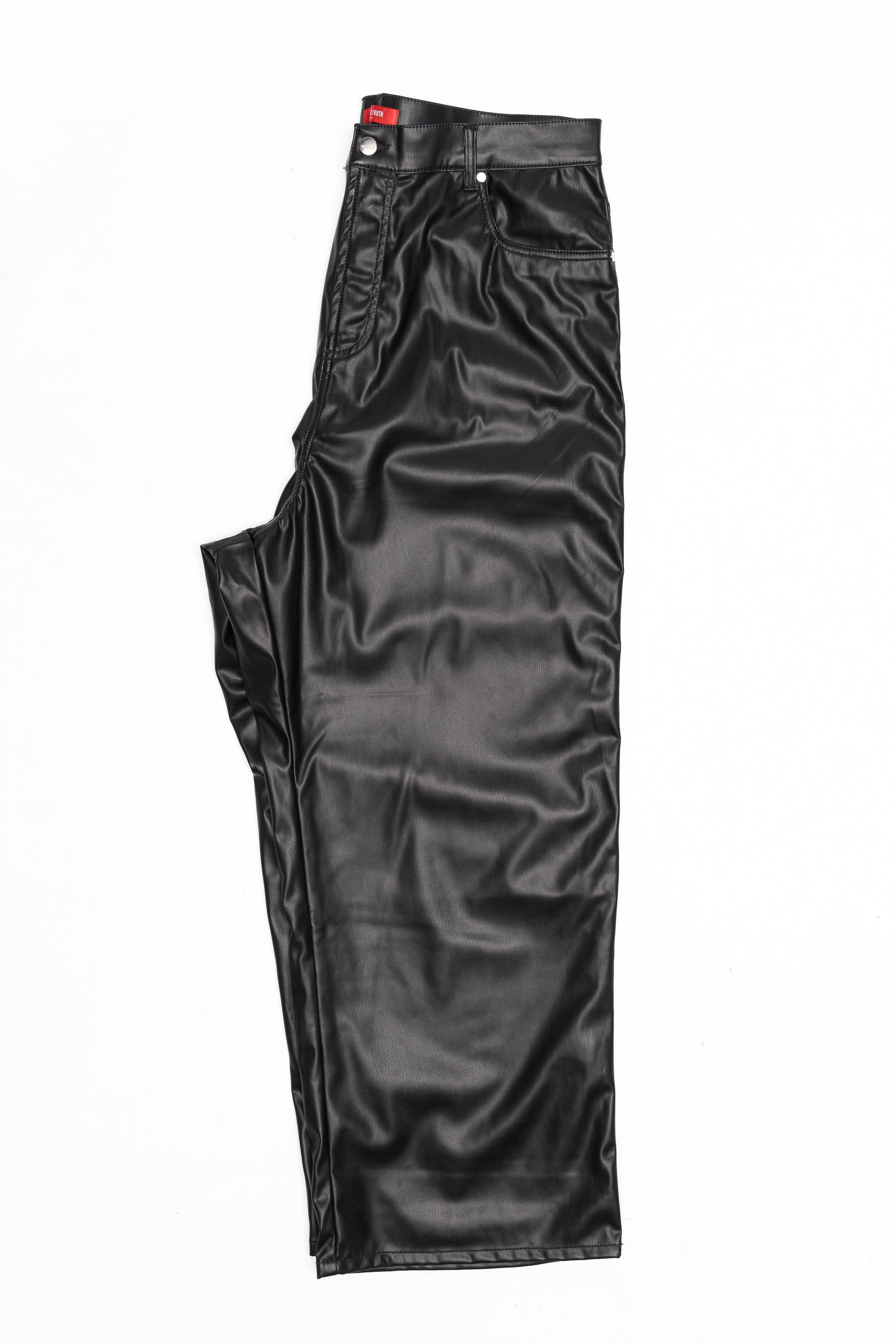 Black Waxed Denim Baggy Pants