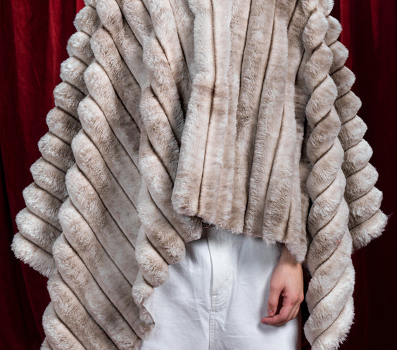 Beige Crinkled Faux Fur Pullover