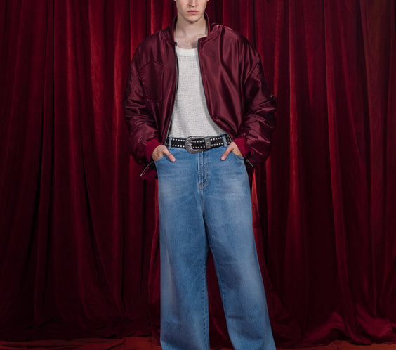 Washed Denim Wide Leg Trousers
