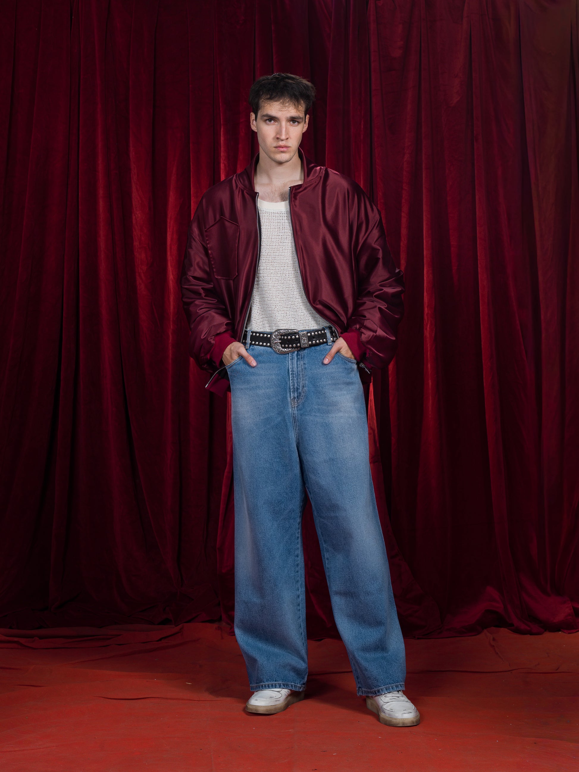 Washed Denim Wide Leg Trousers