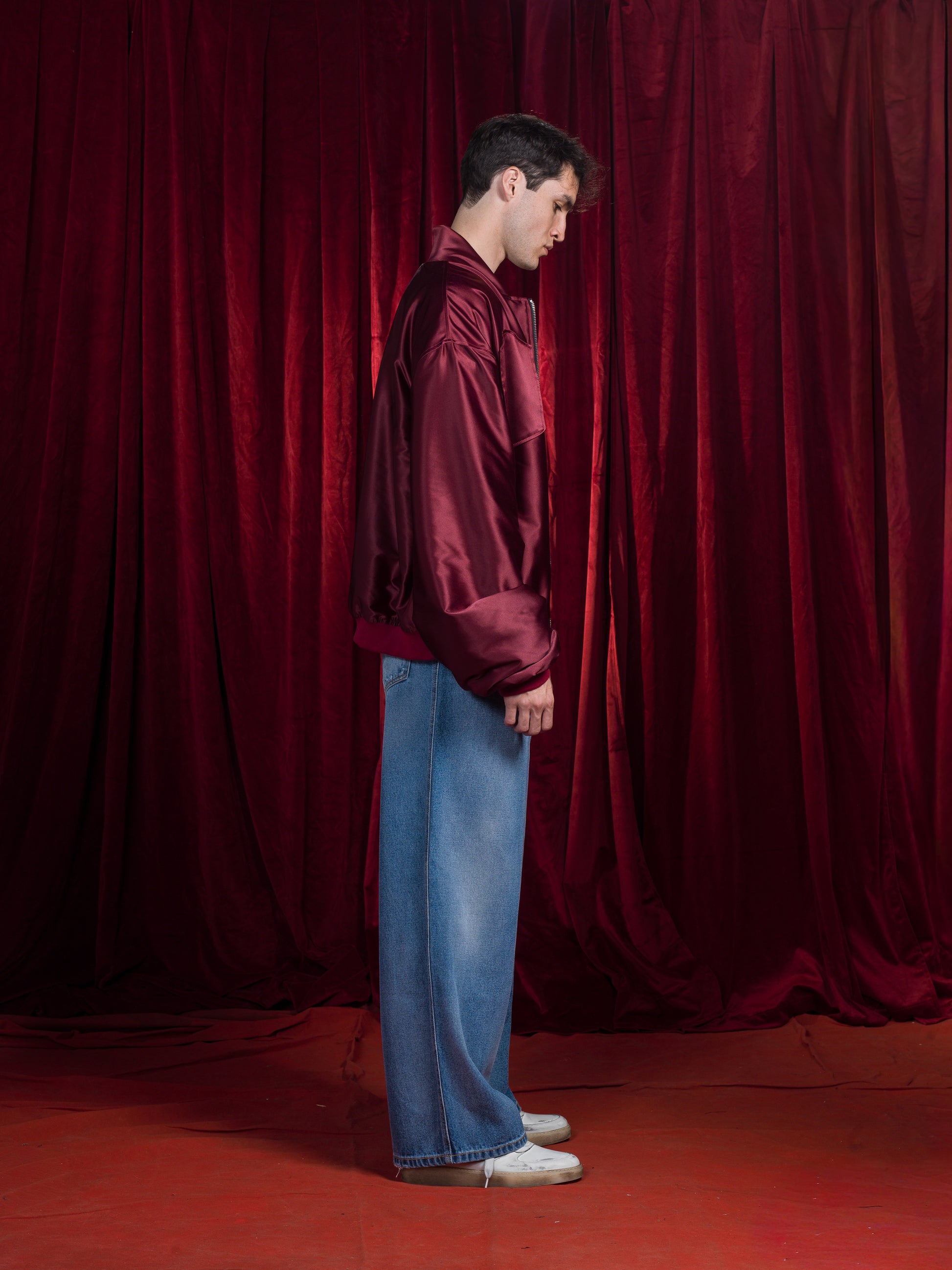 Washed Denim Wide Leg Trousers